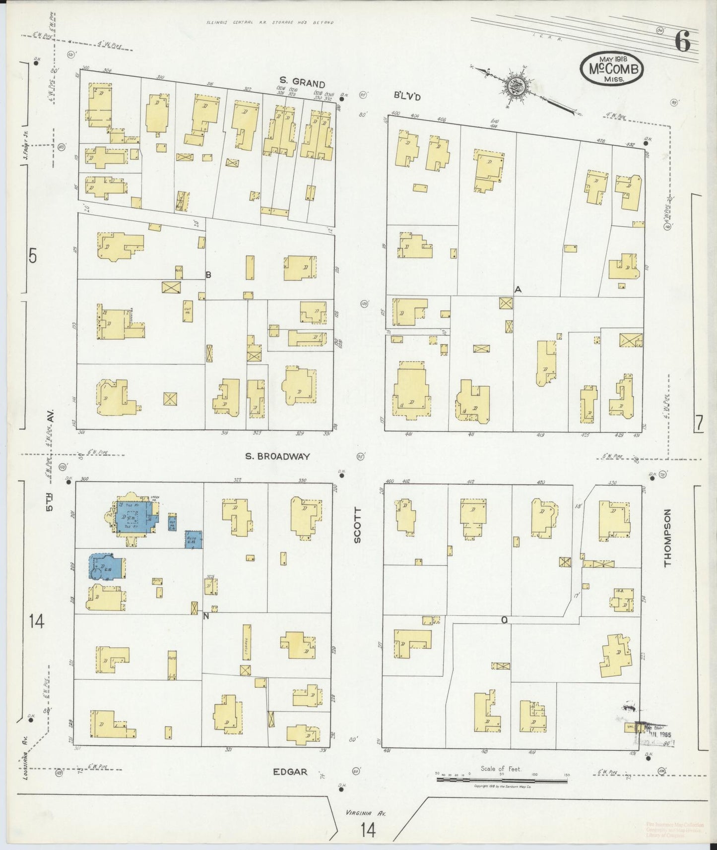Sanborn Fire Insurance Map from McComb, Pike County, Mississippi (1918), Sheet #0006 - Historic Sanborn Fire Insurance Map Print, vintage old map wall art, antique decor, genealogy gift, Mississippi Mississippi map