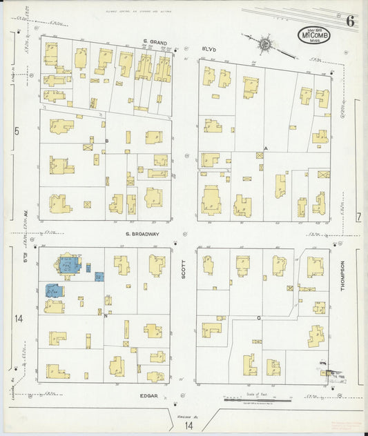 Sanborn Fire Insurance Map from McComb, Pike County, Mississippi (1918), Sheet #0006 - Historic Sanborn Fire Insurance Map Print, vintage old map wall art, antique decor, genealogy gift, Mississippi Mississippi map