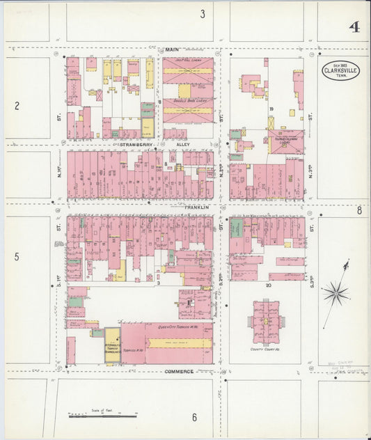 Sanborn Fire Insurance Map from Clarksville, Montgomery County, Tennessee (1903), Sheet #0004 - Historic Sanborn Fire Insurance Map Print, vintage old map wall art, antique decor, genealogy gift, Tennessee Tennessee map