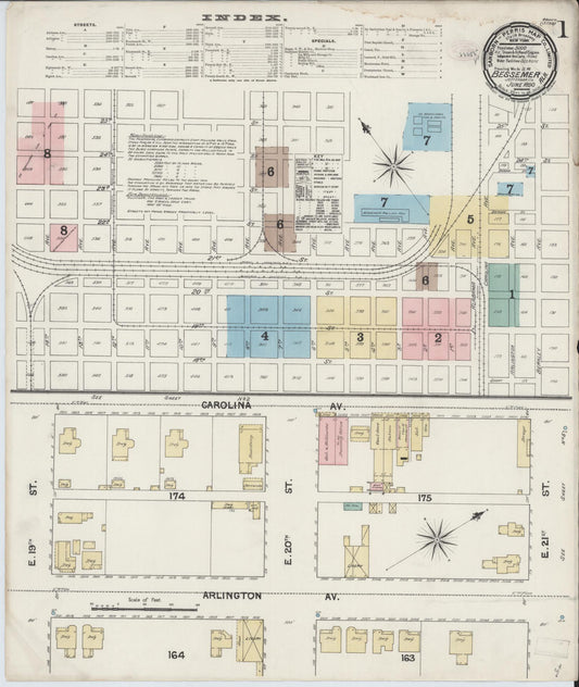 Sanborn Fire Insurance Map from Bessemer, Jefferson County, Alabama (1890), Sheet #0001 - Historic Sanborn Fire Insurance Map Print, vintage old map wall art, antique decor, genealogy gift, Alabama Alabama map