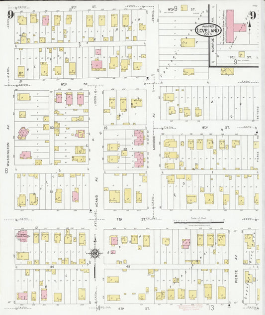 Sanborn Fire Insurance Map from Loveland, Larimer County, Colorado (1927), Sheet #0009 - Historic Sanborn Fire Insurance Map Print, vintage old map wall art, antique decor, genealogy gift, Colorado Colorado map