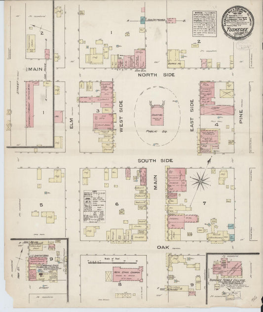 Sanborn Fire Insurance Map from Tuskegee, Macon County, Alabama (1885), Sheet #0001 - Historic Sanborn Fire Insurance Map Print, vintage old map wall art, antique decor, genealogy gift, Alabama Alabama map