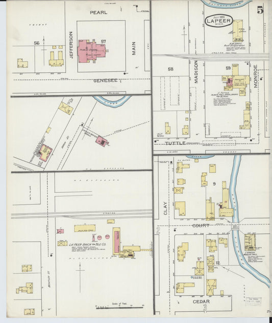 Sanborn Fire Insurance Map from Lapeer, Lapeer County, Michigan (1893), Sheet #0005 - Historic Sanborn Fire Insurance Map Print, vintage old map wall art, antique decor, genealogy gift, Michigan Michigan map