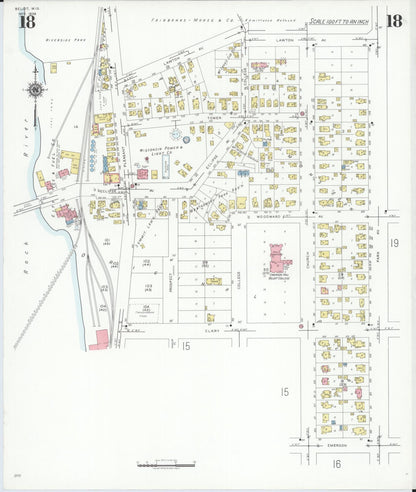 Sanborn Fire Insurance Map from Beloit, Rock County, Wisconsin (1939), Sheet #0018 - Historic Sanborn Fire Insurance Map Print, vintage old map wall art, antique decor, genealogy gift, Wisconsin Wisconsin map