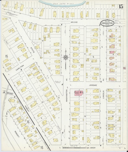 Sanborn Fire Insurance Map from Crookston, Polk County, Minnesota (1913), Sheet #0015 - Historic Sanborn Fire Insurance Map Print, vintage old map wall art, antique decor, genealogy gift, Minnesota Minnesota map