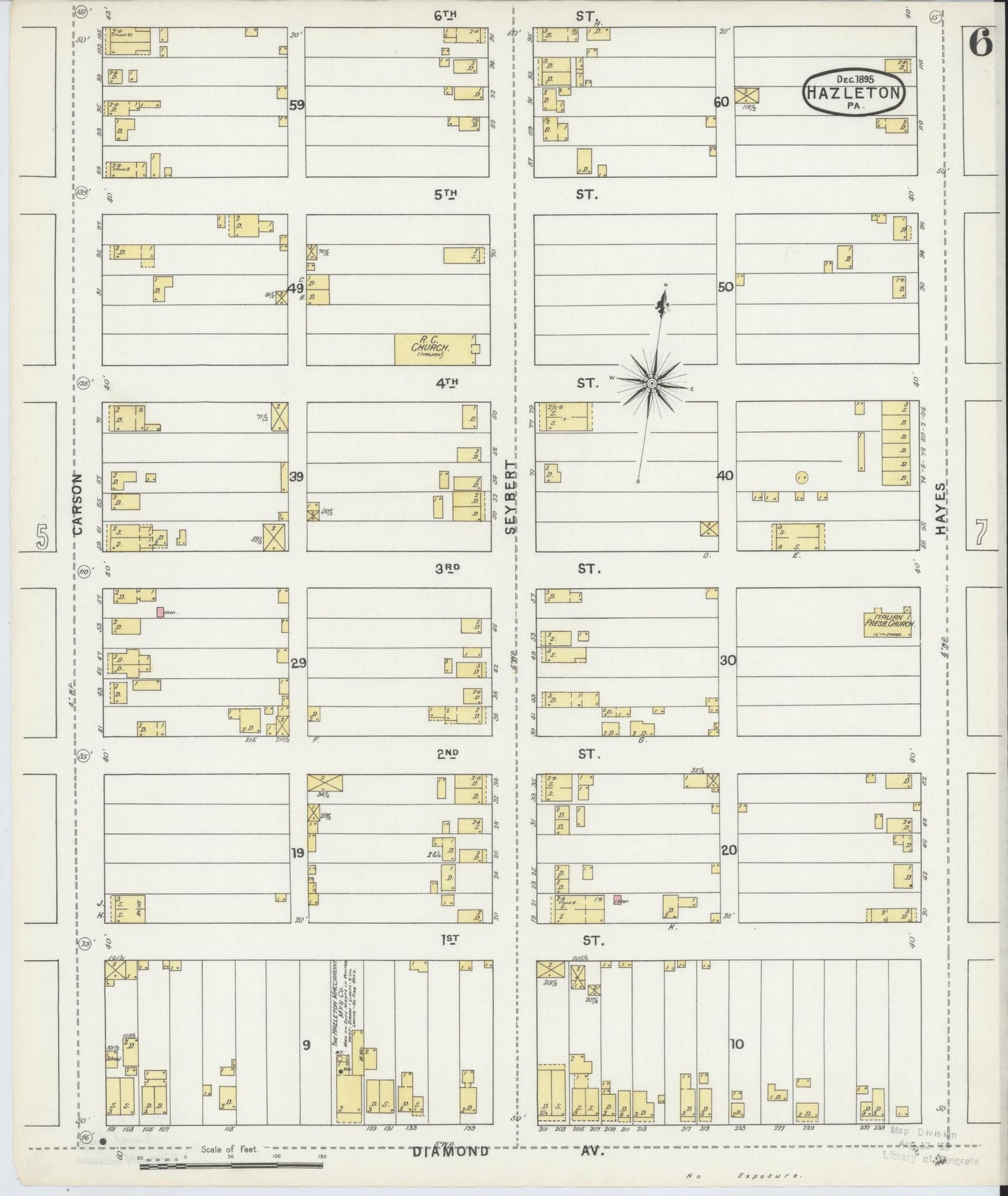 Sanborn Fire Insurance Map from Hazleton, Luzerne County, Pennsylvania (1895), Sheet #0006 - Historic Sanborn Fire Insurance Map Print, vintage old map wall art, antique decor, genealogy gift, Pennsylvania Pennsylvania map