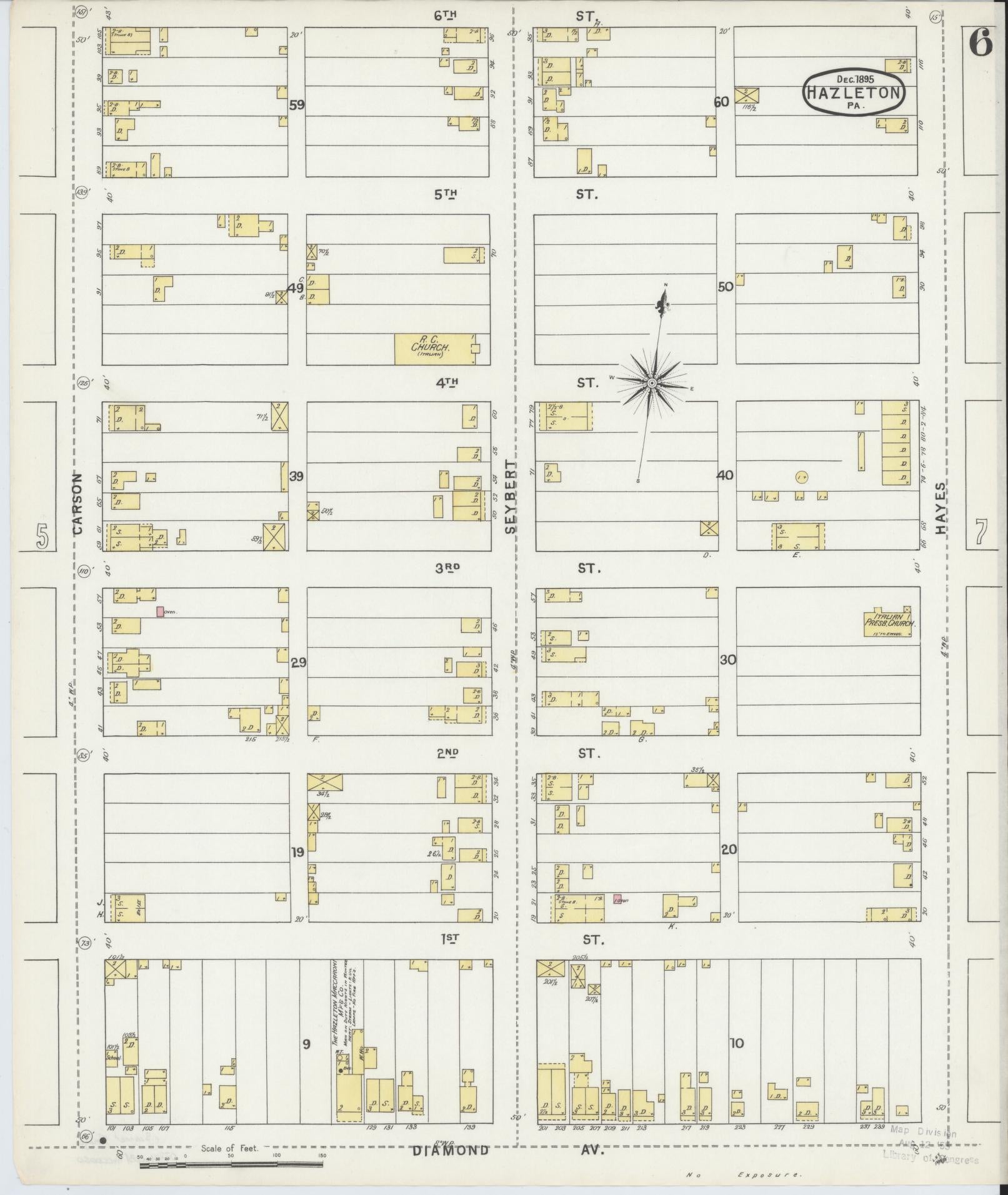 Sanborn Fire Insurance Map from Hazleton, Luzerne County, Pennsylvania (1895), Sheet #0006 - Historic Sanborn Fire Insurance Map Print, vintage old map wall art, antique decor, genealogy gift, Pennsylvania Pennsylvania map