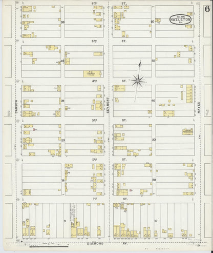 Sanborn Fire Insurance Map from Hazleton, Luzerne County, Pennsylvania (1895), Sheet #0006 - Historic Sanborn Fire Insurance Map Print, vintage old map wall art, antique decor, genealogy gift, Pennsylvania Pennsylvania map