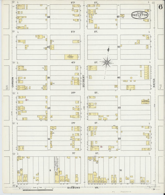 Sanborn Fire Insurance Map from Hazleton, Luzerne County, Pennsylvania (1895), Sheet #0006 - Historic Sanborn Fire Insurance Map Print, vintage old map wall art, antique decor, genealogy gift, Pennsylvania Pennsylvania map