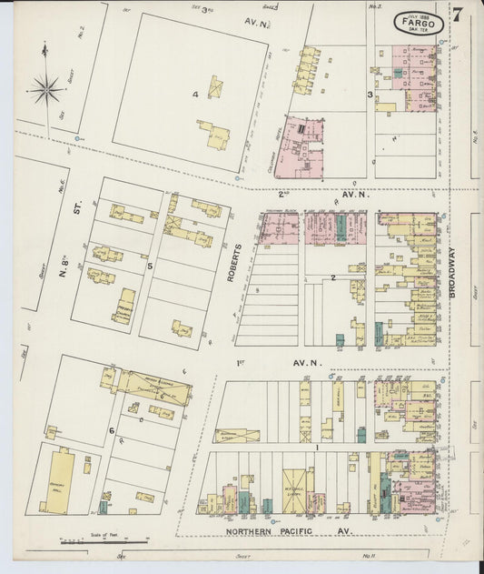 Sanborn Fire Insurance Map from Fargo, Cass County, North Dakota (1888), Sheet #0007 - Historic Sanborn Fire Insurance Map Print, vintage old map wall art, antique decor, genealogy gift, North Dakota North Dakota map