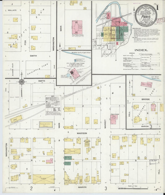 Sanborn Fire Insurance Map from Paris, Monroe County, Missouri (1910), Sheet #0001 - Historic Sanborn Fire Insurance Map Print, vintage old map wall art, antique decor, genealogy gift, Missouri Missouri map