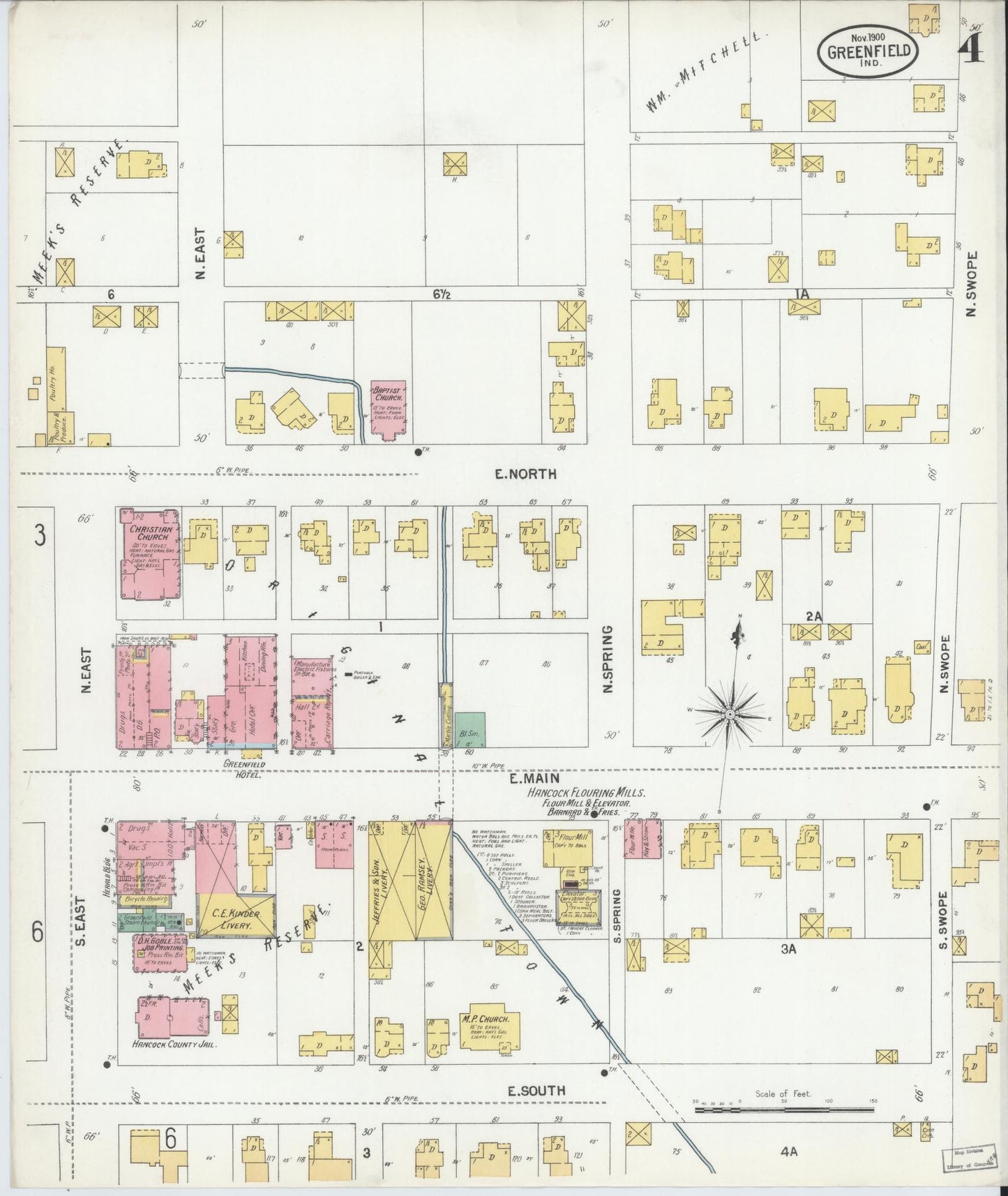 Sanborn Fire Insurance Map from Greenfield, Hancock County, Indiana (1900), Sheet #0004 - Complete Map Set gallery image, historic Sanborn map, vintage wall art, Indiana Indiana