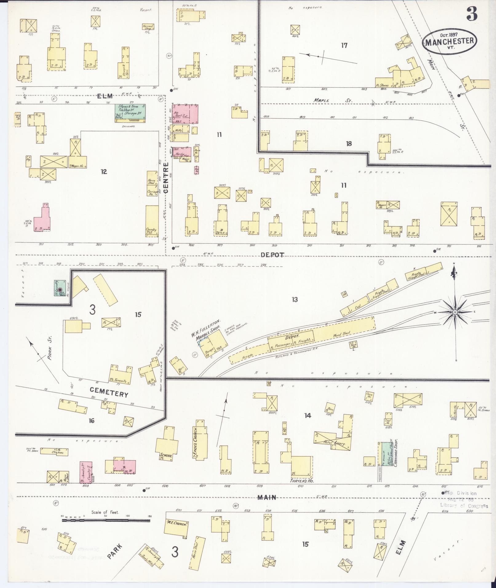 Sanborn Fire Insurance Map from Manchester, Bennington County, Vermont. (1897), Sheet 3 – Historic Sanborn Fire Insurance Map Print