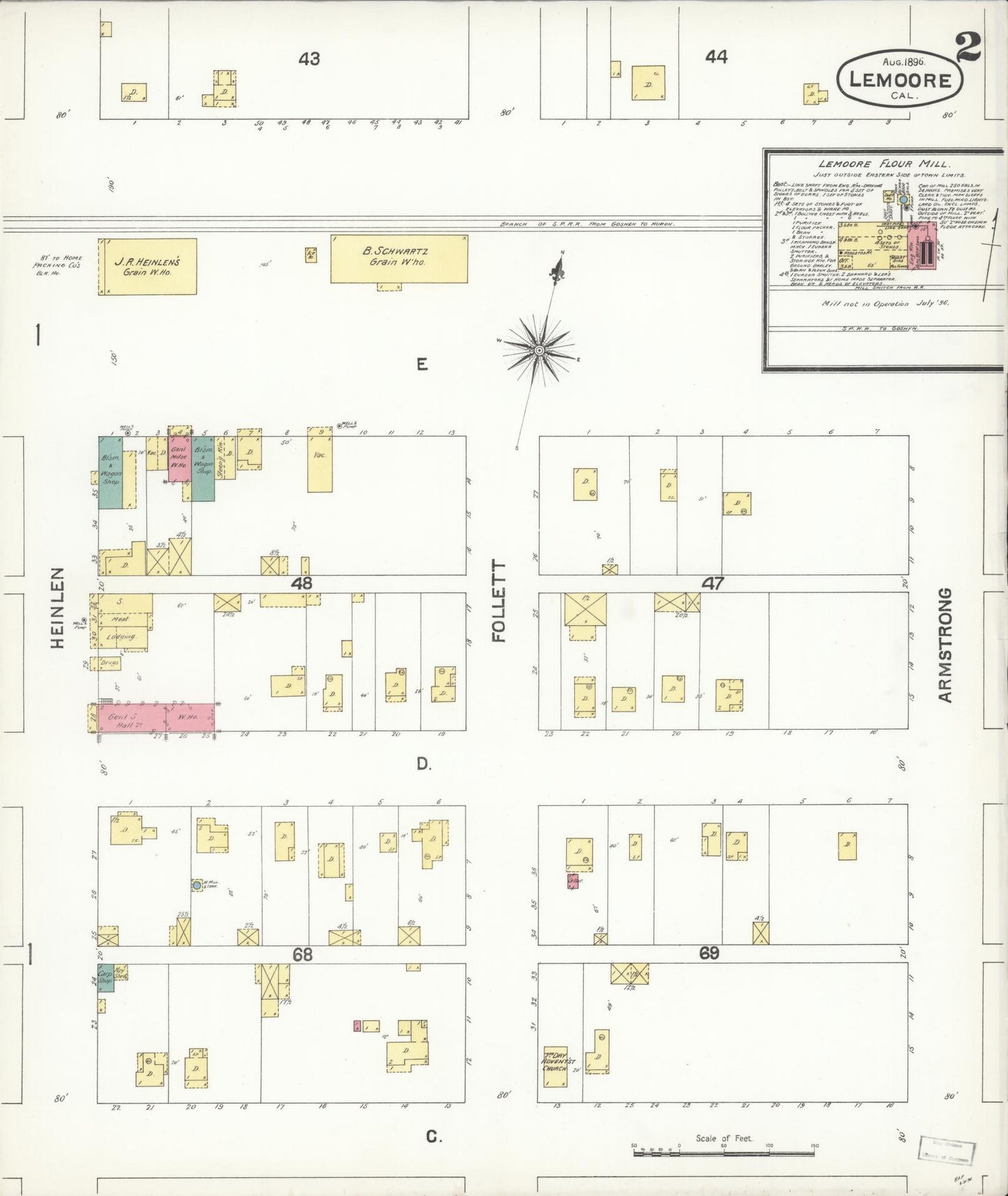 Sanborn Fire Insurance Map from Lemoore, Kings County, California (1896), Sheet #0002 - Complete Map Set gallery image, historic Sanborn map, vintage wall art, California California