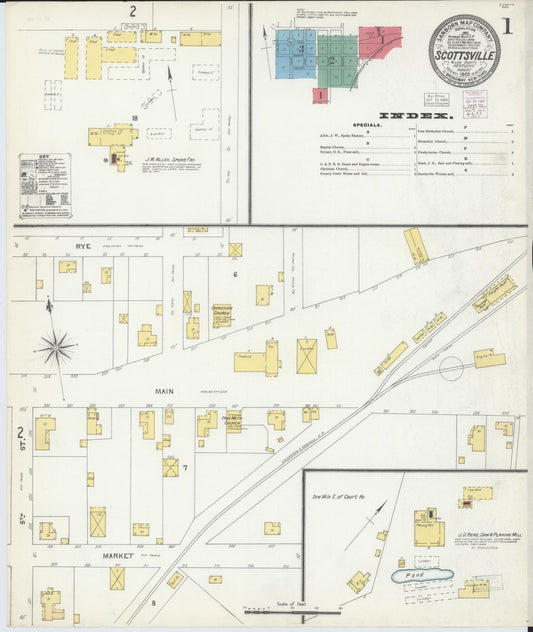 Sanborn Fire Insurance Map from Scottsville, Allen County, Kentucky (1903), Sheet #0001 - Historic Sanborn Fire Insurance Map Print, vintage old map wall art, antique decor, genealogy gift, Kentucky Kentucky map