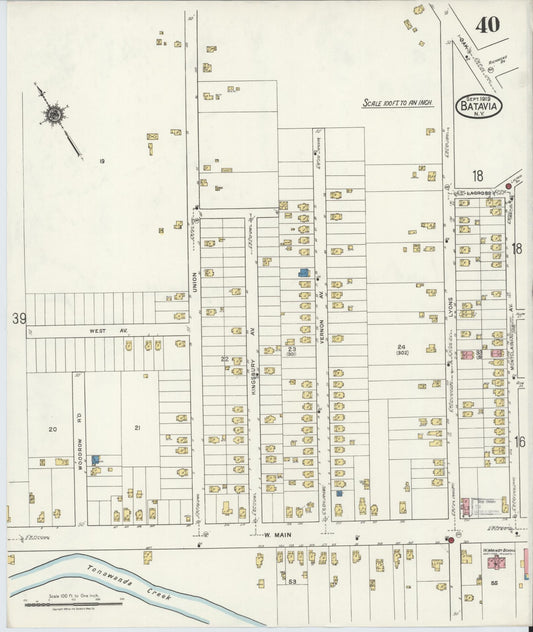 Sanborn Fire Insurance Map from Batavia, Genesee County, New York (1919), Sheet #0040 - Historic Sanborn Fire Insurance Map Print, vintage old map wall art, antique decor, genealogy gift, New York New York map