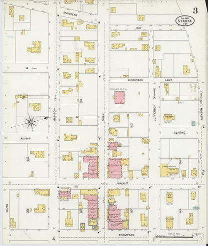 Sanborn Fire Insurance Map from Starke, Bradford County, Florida (1906), Sheet #0003 - Complete Map Set gallery image, historic Sanborn map, vintage wall art, Florida Florida