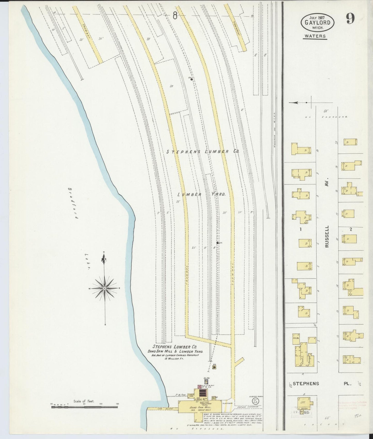 Sanborn Fire Insurance Map from Gaylord, Otsego County, Michigan (1907), Sheet #0009 - Complete Map Set gallery image, historic Sanborn map, vintage wall art, Michigan Michigan