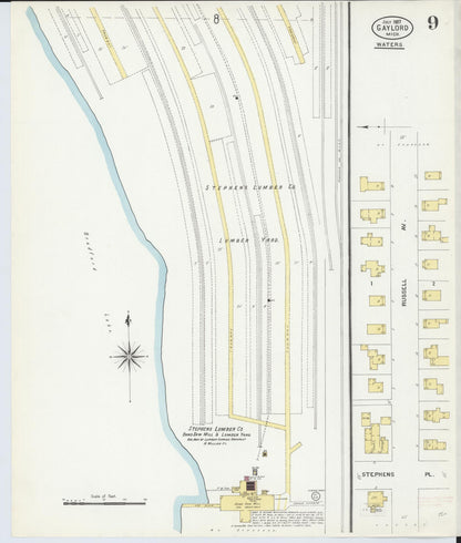 Sanborn Fire Insurance Map from Gaylord, Otsego County, Michigan (1907), Sheet #0009 - Complete Map Set gallery image, historic Sanborn map, vintage wall art, Michigan Michigan