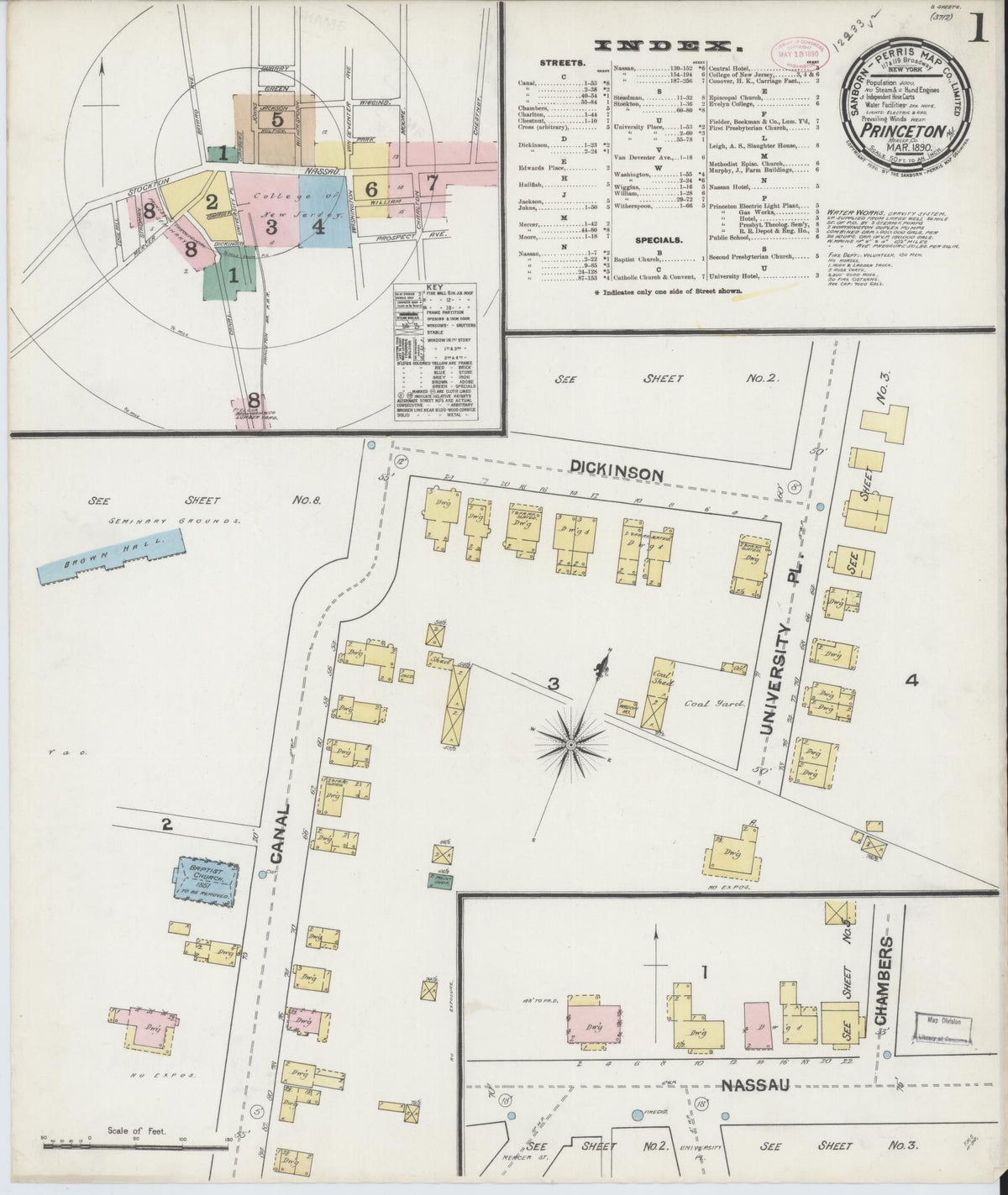Sanborn Fire Insurance Map from Princeton, Mercer County, New Jersey (1890), Sheet #0001 - Complete Map Set gallery image, historic Sanborn map, vintage wall art, New Jersey New Jersey