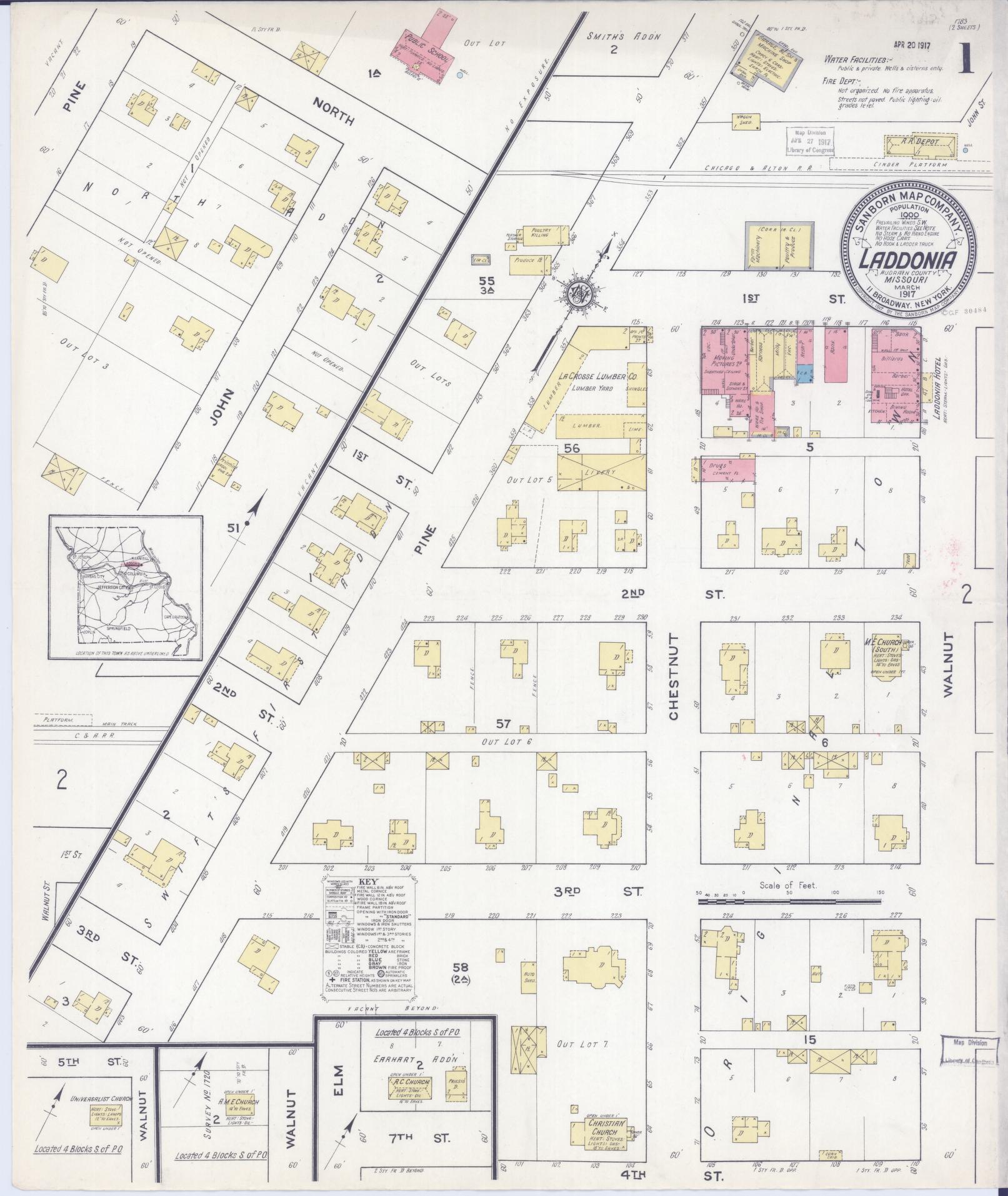 Sanborn Fire Insurance Map from Laddonia, Audrain County, Missouri. (1917) – Historic Sanborn Fire Insurance Map Print