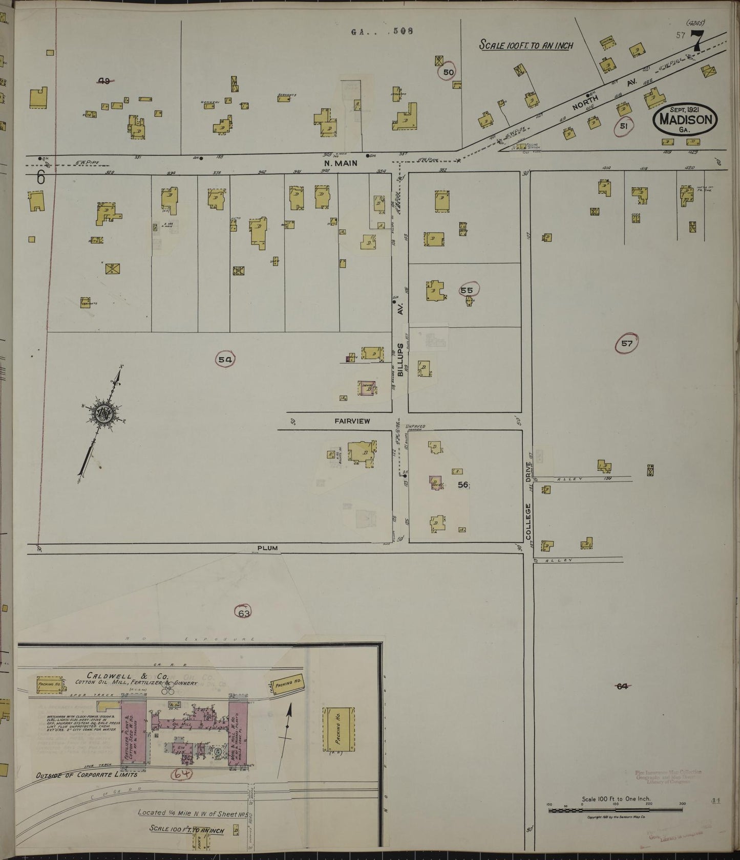 Sanborn Fire Insurance Map from Madison, Morgan County, Georgia (1941), Sheet #0007 - Historic Sanborn Fire Insurance Map Print, vintage old map wall art, antique decor, genealogy gift, Georgia Georgia map