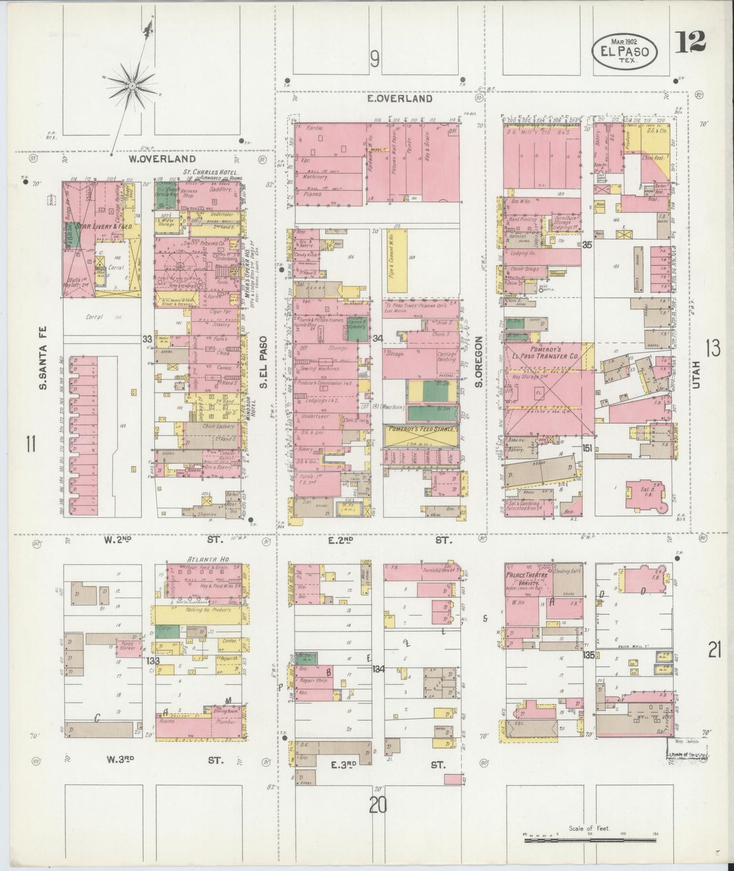 Sanborn Fire Insurance Map from El Paso, El Paso County, Texas (1902), Sheet #0012 - Complete Map Set gallery image, historic Sanborn map, vintage wall art, Texas Texas