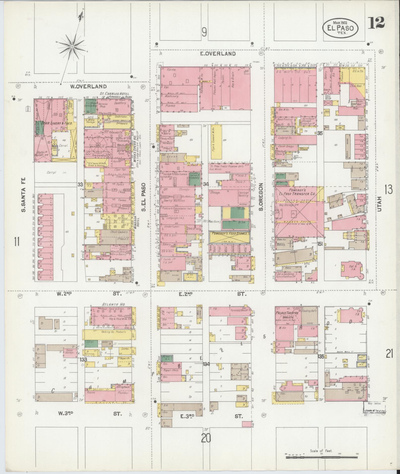 Sanborn Fire Insurance Map from El Paso, El Paso County, Texas (1902), Sheet #0012 - Complete Map Set gallery image, historic Sanborn map, vintage wall art, Texas Texas