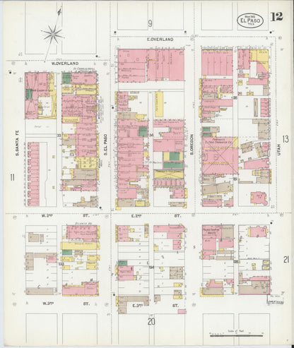 Sanborn Fire Insurance Map from El Paso, El Paso County, Texas (1902), Sheet #0012 - Complete Map Set gallery image, historic Sanborn map, vintage wall art, Texas Texas