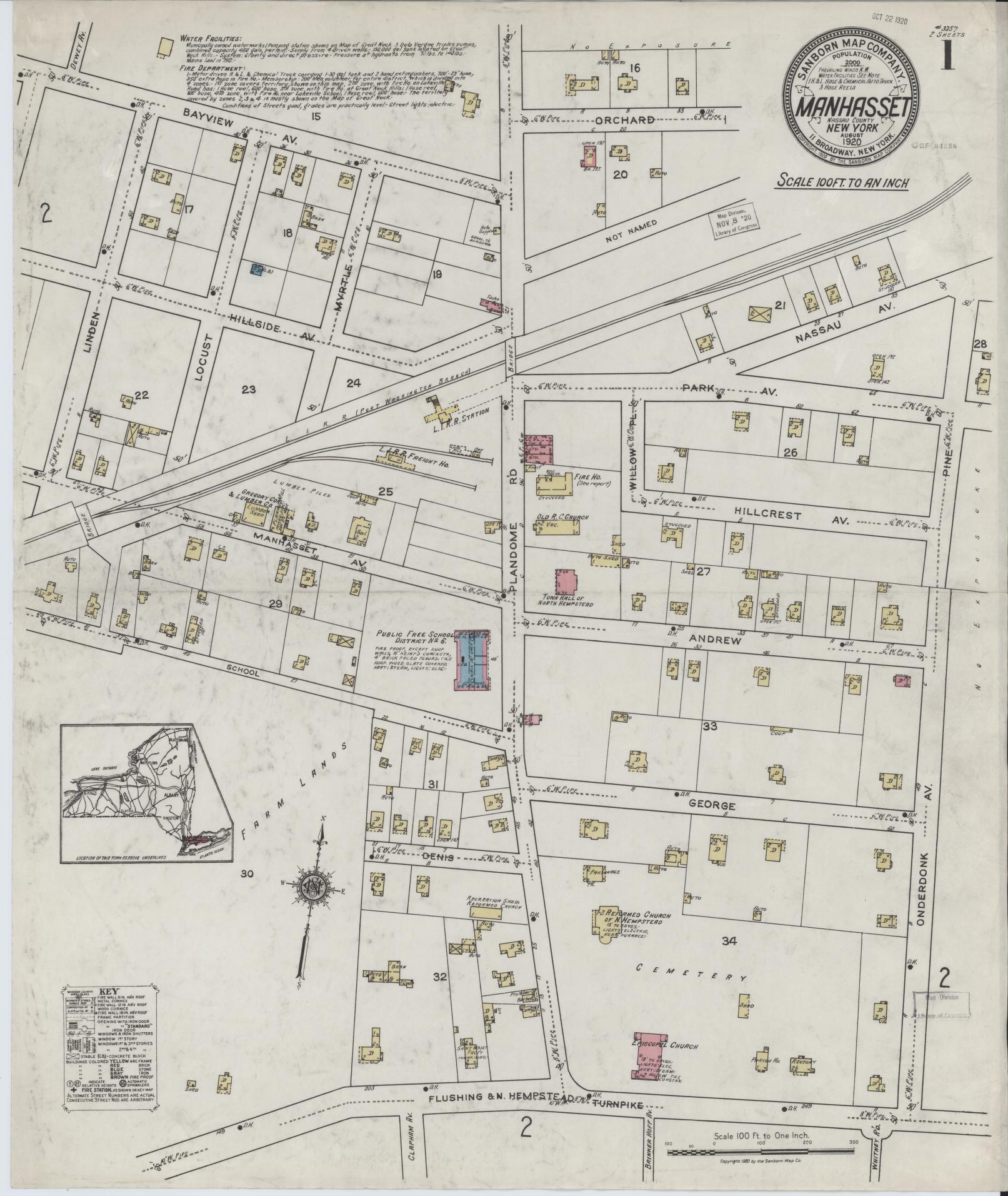 Sanborn Fire Insurance Map from Manhasset, Nassau County, New York. (1920) – Historic Sanborn Fire Insurance Map Print