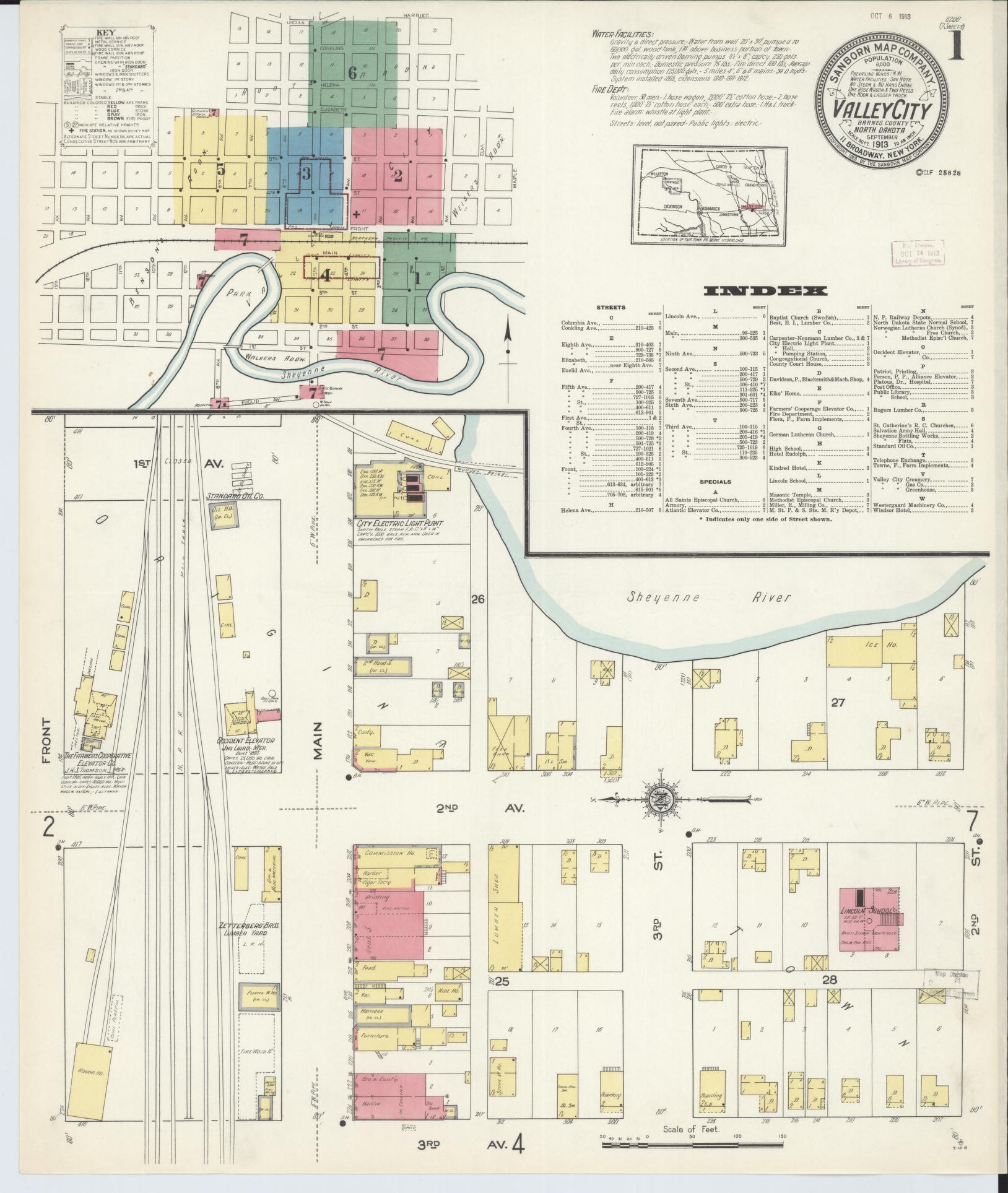 Sanborn Fire Insurance Map from Valley City, Barnes County, North Dakota (1913), Sheet #0001 - Complete Map Set gallery image, historic Sanborn map, vintage wall art, North Dakota North Dakota