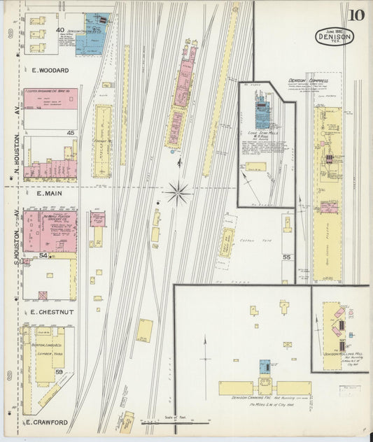 Sanborn Fire Insurance Map from Denison, Grayson County, Texas (1892), Sheet #0010 - Historic Sanborn Fire Insurance Map Print, vintage old map wall art, antique decor, genealogy gift, Texas Texas map