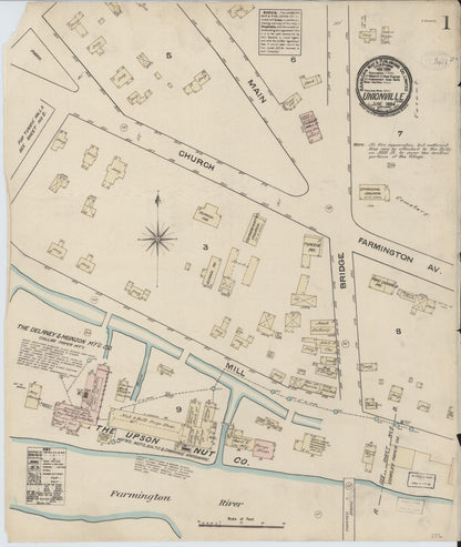 Sanborn Fire Insurance Map from Unionville, Hartford County, Connecticut (1884), Sheet #0001 - Complete Map Set gallery image, historic Sanborn map, vintage wall art, Connecticut Connecticut