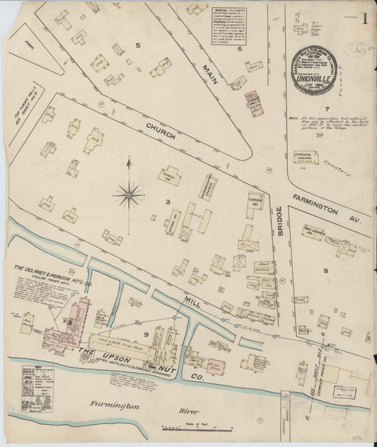 Sanborn Fire Insurance Map from Unionville, Hartford County, Connecticut (1884), Sheet #0001 - Complete Map Set gallery image, historic Sanborn map, vintage wall art, Connecticut Connecticut