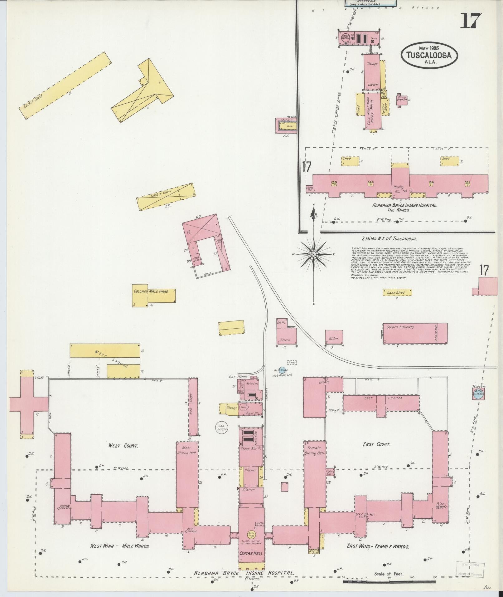 Sanborn Fire Insurance Map from Tuscaloosa, Tuscaloosa County, Alabama (1905), Sheet #0017 - Complete Map Set gallery image, historic Sanborn map, vintage wall art, Alabama Alabama