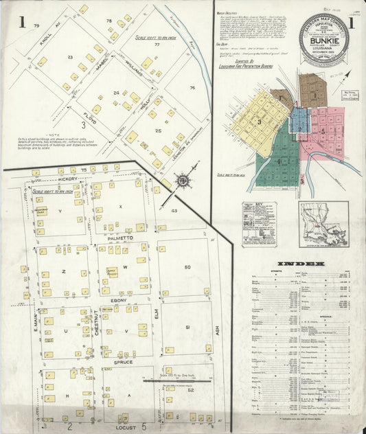 Sanborn Fire Insurance Map from Bunkie, Avoyelles Parish, Louisiana (1923), Sheet #0001 - Complete Map Set gallery image, historic Sanborn map, vintage wall art, Louisiana Louisiana