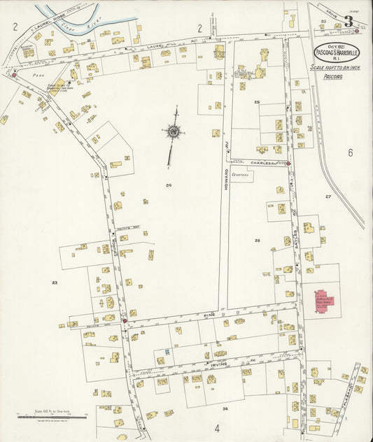 Sanborn Fire Insurance Map from Pascoag, Providence County, Rhode Island (1921), Sheet #0003 - Historic Sanborn Fire Insurance Map Print, vintage old map wall art, antique decor, genealogy gift, Rhode Island Rhode Island map