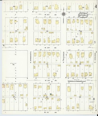 Sanborn Fire Insurance Map from Mitchell, Davison County, South Dakota (1909), Sheet #0004 - Complete Map Set gallery image, historic Sanborn map, vintage wall art, South Dakota South Dakota