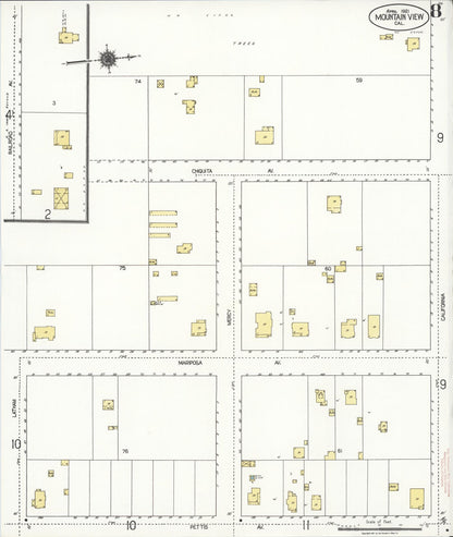 Sanborn Fire Insurance Map from Mountain View, Santa Clara County, California (1921), Sheet #0008 - Historic Sanborn Fire Insurance Map Print, vintage old map wall art, antique decor, genealogy gift, California California map