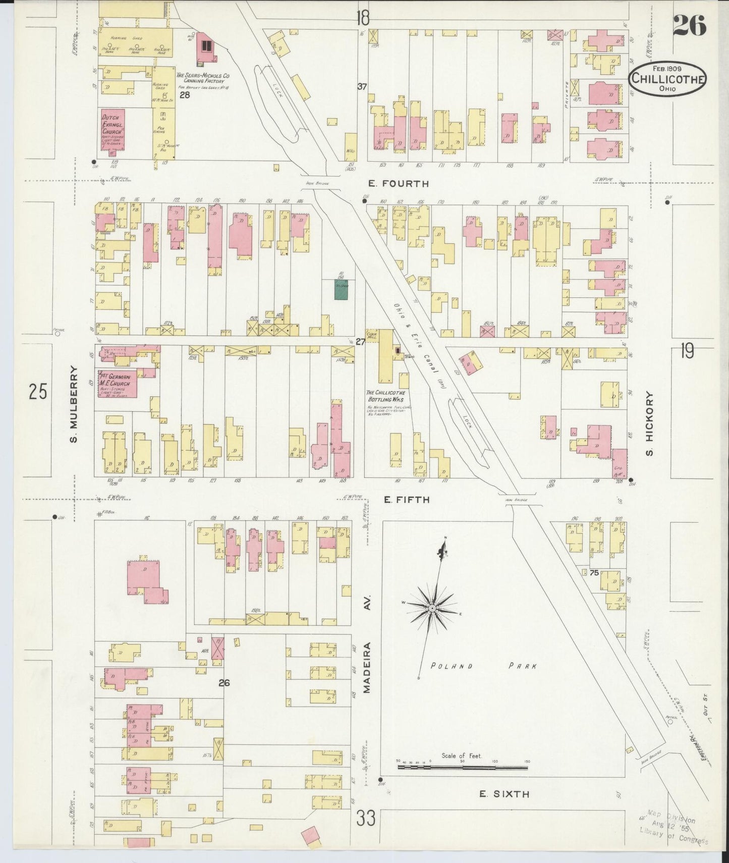 Sanborn Fire Insurance Map from Chillicothe, Ross County, Ohio (1909), Sheet #0026 - Historic Sanborn Fire Insurance Map Print, vintage old map wall art, antique decor, genealogy gift, Ohio Ohio map