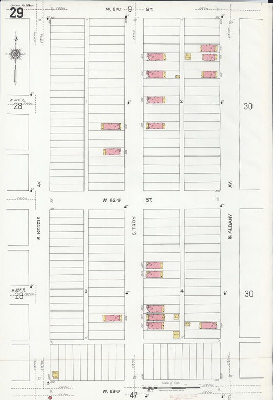 Sanborn Fire Insurance Map from Chicago, Cook County, Illinois (1920), Sheet #0029 - Historic Sanborn Fire Insurance Map Print, vintage old map wall art, antique decor, genealogy gift, Illinois Illinois map