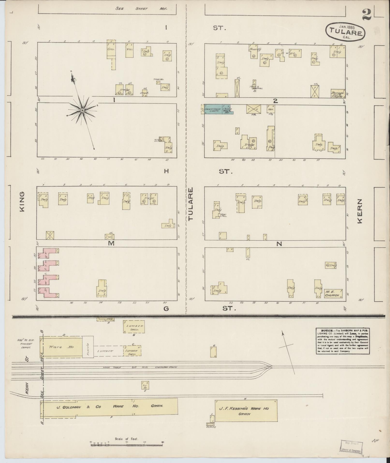 Sanborn Fire Insurance Map from Tulare, Tulare County, California (1885), Sheet #0002 - Complete Map Set gallery image, historic Sanborn map, vintage wall art, California California