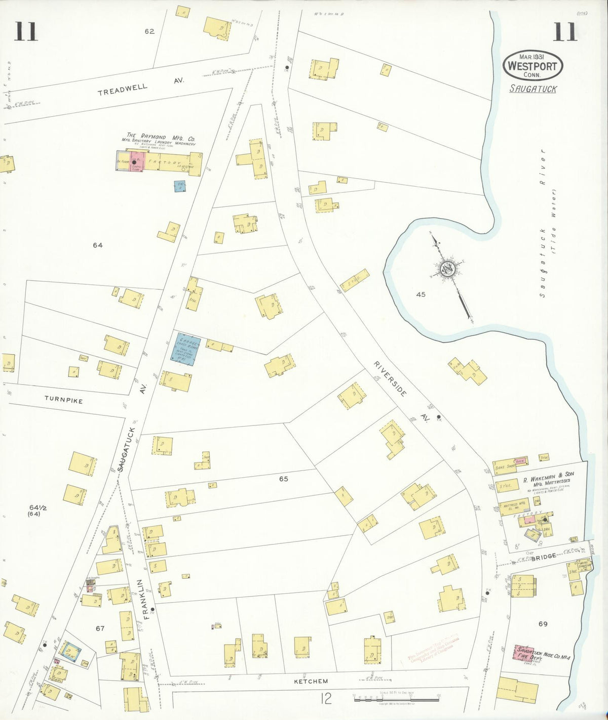 Sanborn Fire Insurance Map from Westport, Fairfield County, Connecticut (1931), Sheet #0011 - Historic Sanborn Fire Insurance Map Print, vintage old map wall art, antique decor, genealogy gift, Connecticut Connecticut map