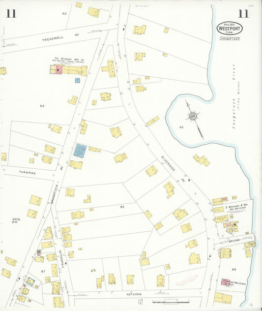 Sanborn Fire Insurance Map from Westport, Fairfield County, Connecticut (1931), Sheet #0011 - Historic Sanborn Fire Insurance Map Print, vintage old map wall art, antique decor, genealogy gift, Connecticut Connecticut map
