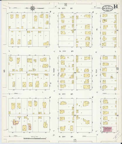 Sanborn Fire Insurance Map from Beatrice, Gage County, Nebraska (1913), Sheet #0014 - Complete Map Set gallery image, historic Sanborn map, vintage wall art, Nebraska Nebraska