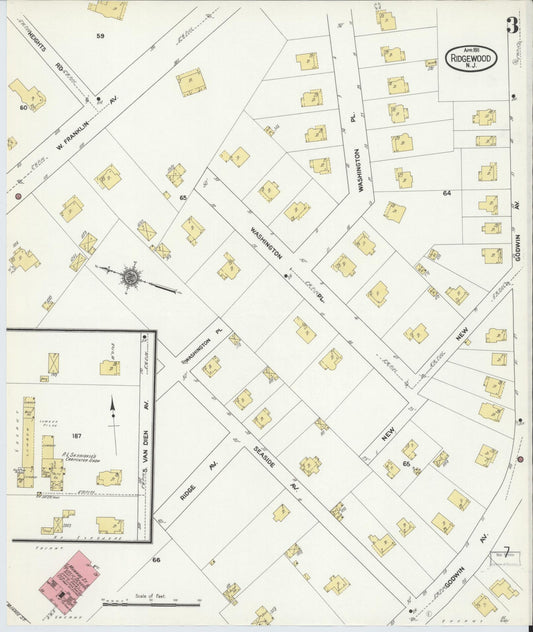 Sanborn Fire Insurance Map from Ridgewood, Bergen County, New Jersey (1911), Sheet #0003 - Historic Sanborn Fire Insurance Map Print, vintage old map wall art, antique decor, genealogy gift, New Jersey New Jersey map