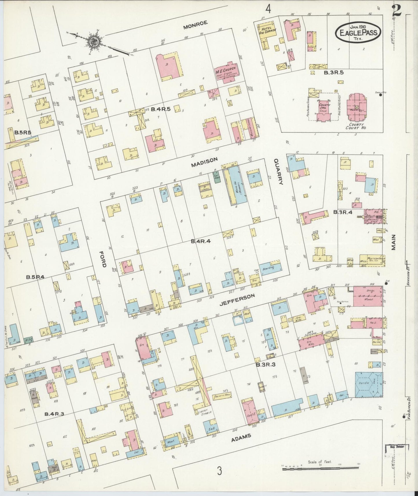 Sanborn Fire Insurance Map from Eagle Pass, Maverick County, Texas (1910), Sheet #0002 - Historic Sanborn Fire Insurance Map Print, vintage old map wall art, antique decor, genealogy gift, Texas Texas map