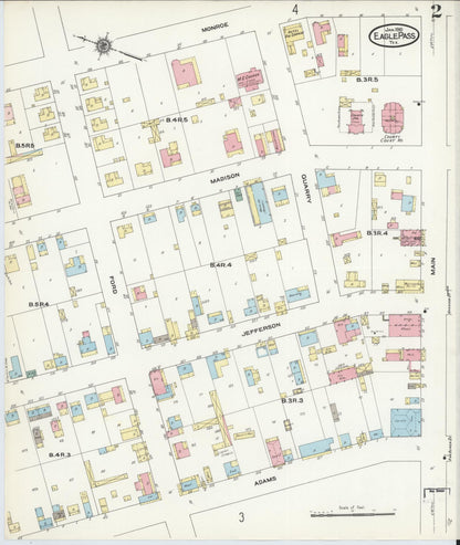 Sanborn Fire Insurance Map from Eagle Pass, Maverick County, Texas (1910), Sheet #0002 - Historic Sanborn Fire Insurance Map Print, vintage old map wall art, antique decor, genealogy gift, Texas Texas map