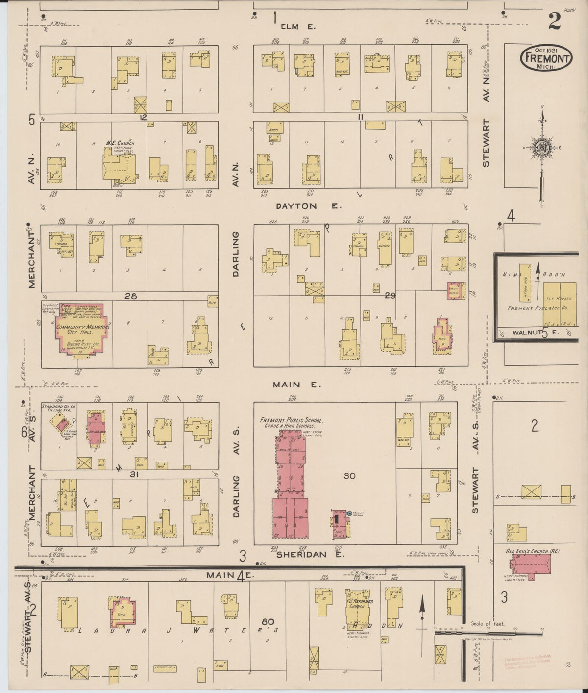 Sanborn Fire Insurance Map from Fremont, Newaygo County, Michigan (1921), Sheet #0002 - Historic Sanborn Fire Insurance Map Print, vintage old map wall art, antique decor, genealogy gift, Michigan Michigan map