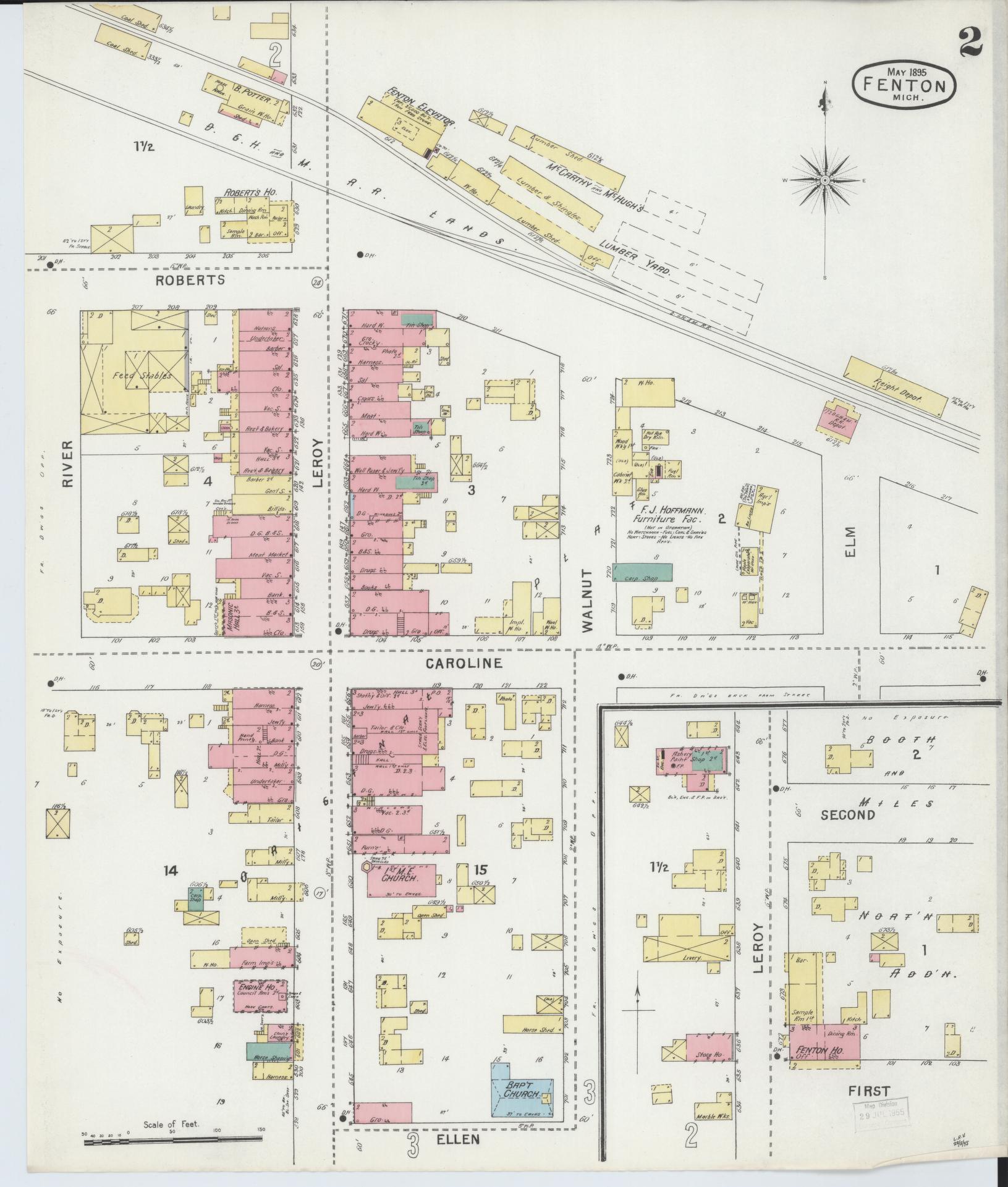 Sanborn Fire Insurance Map from Fenton, Genesee County, Michigan (1895), Sheet #0002 - Complete Map Set gallery image, historic Sanborn map, vintage wall art, Michigan Michigan